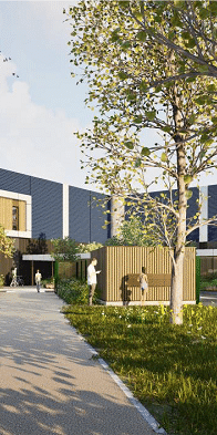 @Ateliers 4+ Perspective de l’entrée piétonne du site