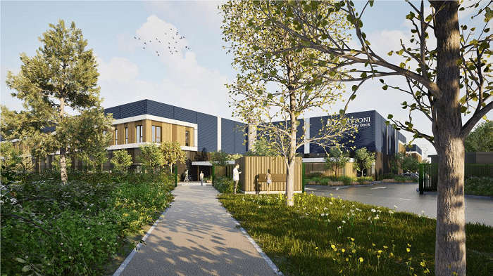 @Ateliers 4+ Perspective de l’entrée piétonne du site